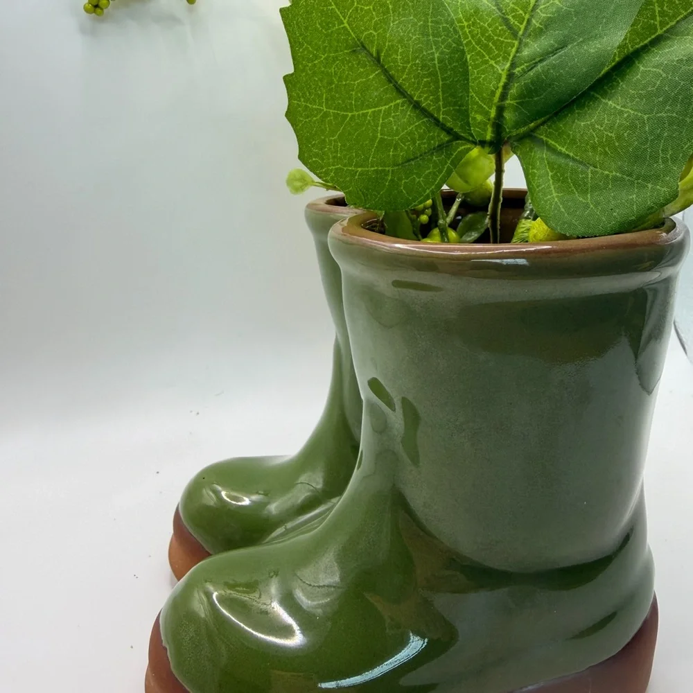 Eddie Bauer Olive Green Boot Planter with Faux Greenery - Picture 12 of 16